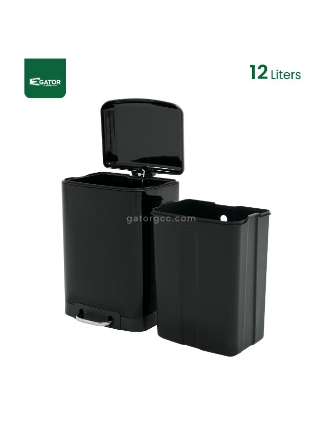 GATOR Pedal Garbage Bin – 12L Black Powder-Coated Steel - Image 3